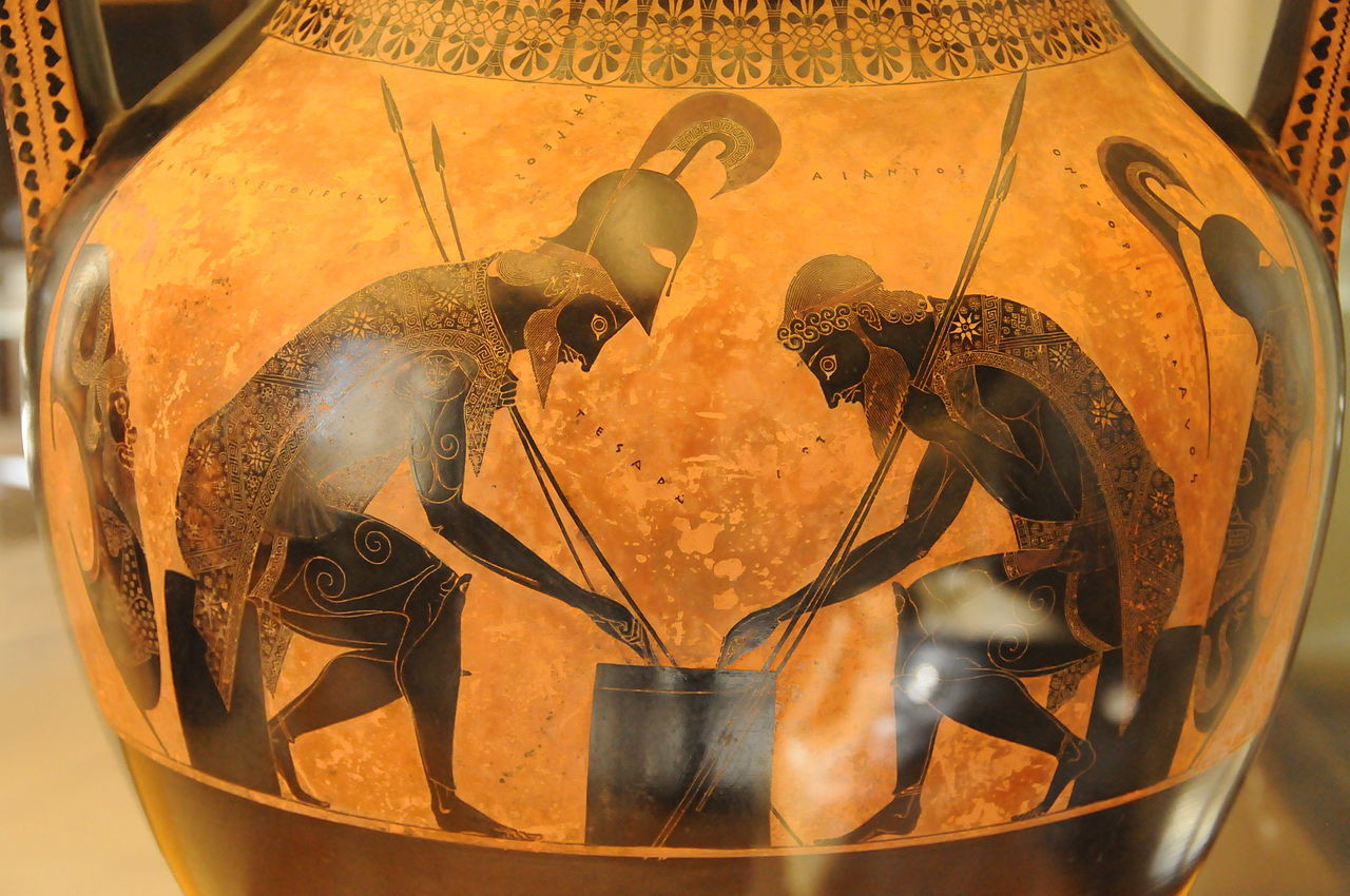 Black-figure amphora showing Achilles and Ajax playing a board game